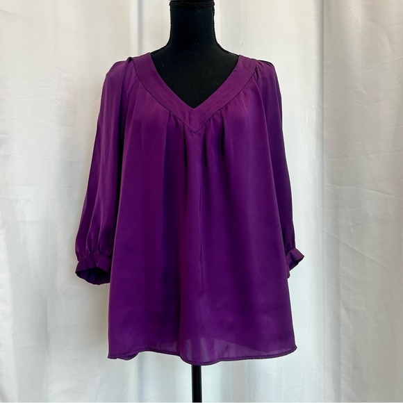BANANA Republic purple balloon sleeve V-neck blouse Sz L🇨🇦 - Picture 2 of 11